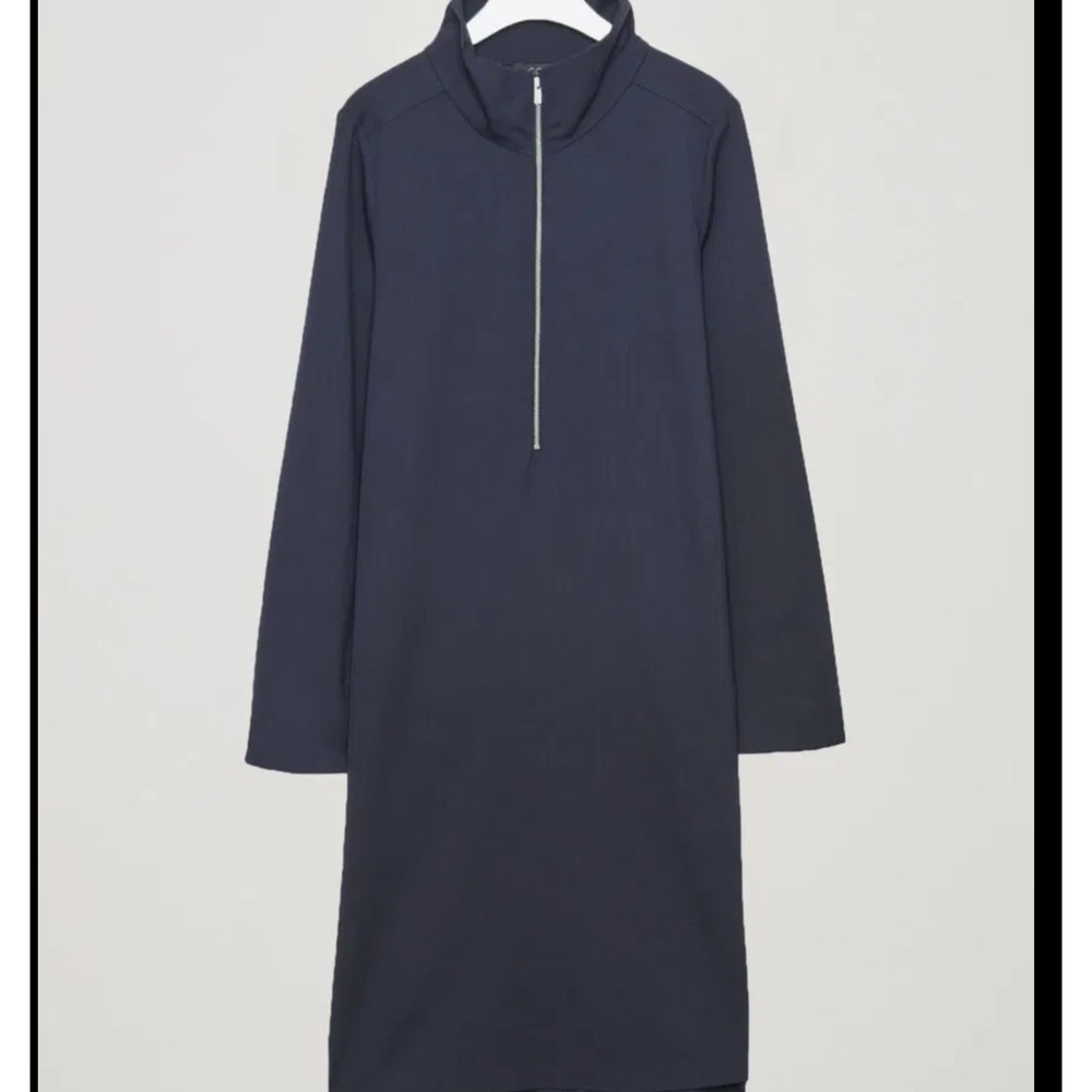 COS Wool‎ Front Zip Formal Black Long Sleeve Officewear Midi Dress Size 12